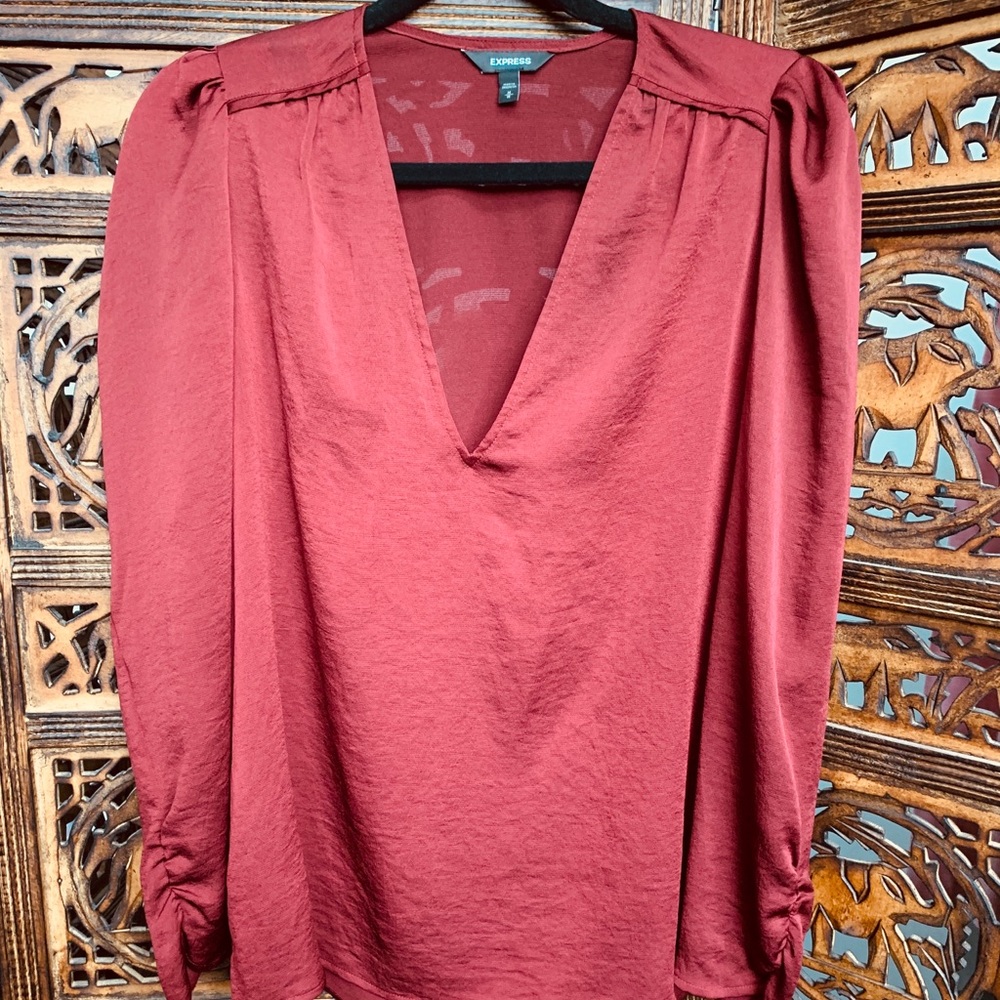 Express deep V red blouse